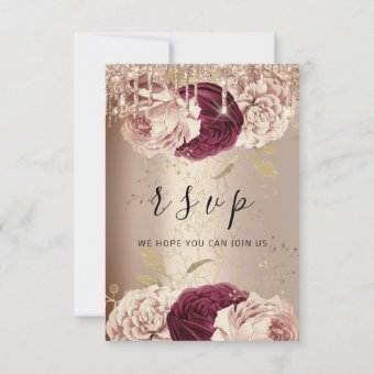 RSVP Drips Wedding Marsala Florals Rose | Zazzle
