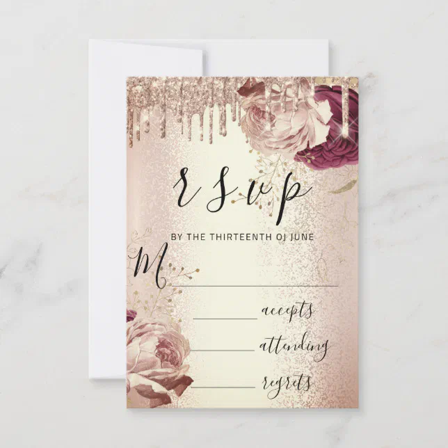 RSVP Drips Wedding Marsala Florals Rose Burgundy | Zazzle