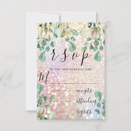 RSVP Drips Wedding Mint Glitter Florals Rose