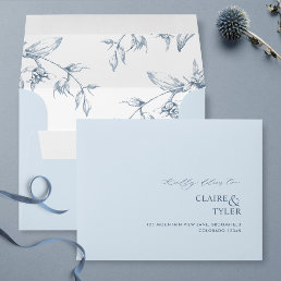 RSVP Dusty Blue Elegant Modern and Formal Floral Envelope