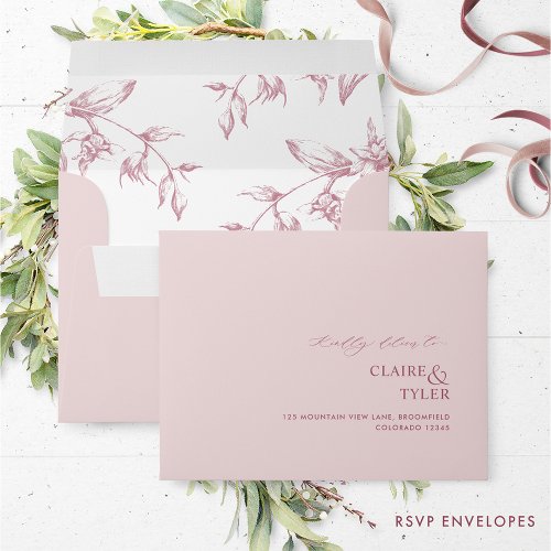 RSVP Dusty Pink Elegant Modern and Formal Floral Envelope