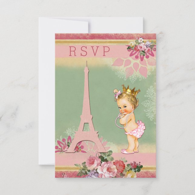 RSVP Eiffel Tower Princess Baby Shower Card (Front)
