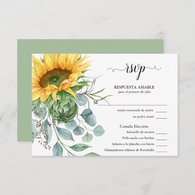 RSVP Elección de Comida Girasoles Rústicos (Front/Back)