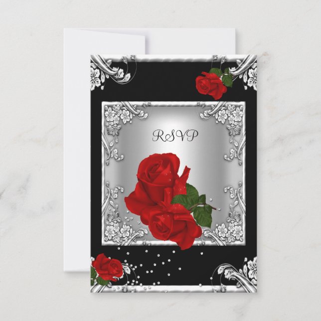 RSVP Elegant 50th Birthday Party Red Rose Silver (Front)