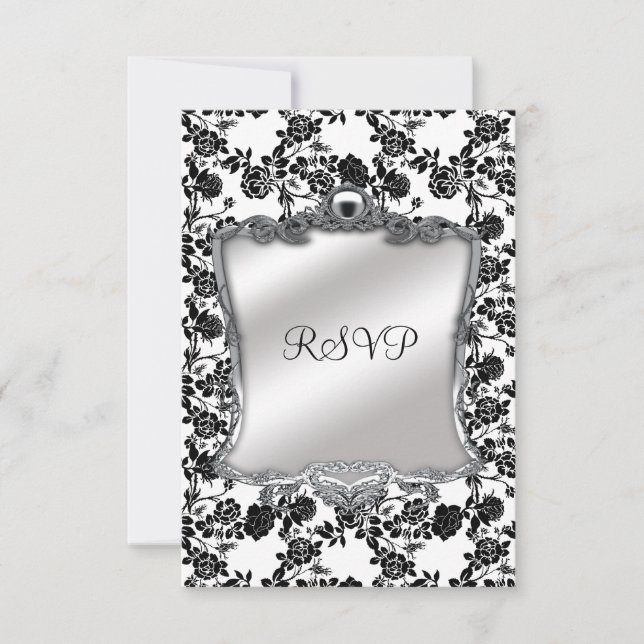 RSVP Elegant 50th Birthday Silver Black White Fl (Front)
