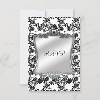 RSVP Elegant 50th Birthday Silver Black White Fl Card