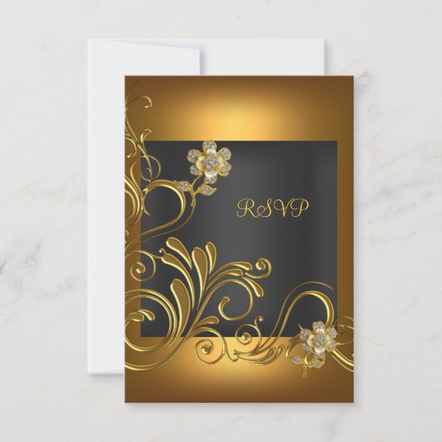 RSVP Elegant Birthday Party Black Gold Flower (Front)