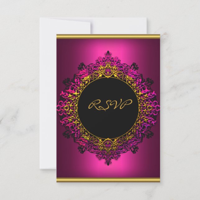 RSVP Elegant Birthday Party Dark Pink Black Gold (Front)