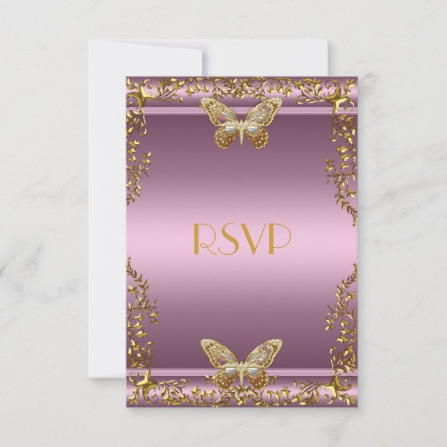 RSVP Elegant Birthday Pink Gold Butterfly (Front)