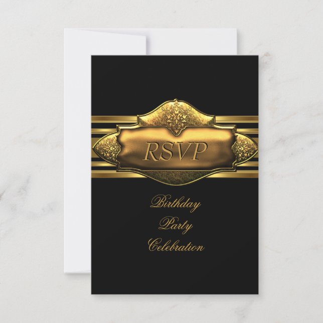 RSVP Elegant Black Gold Birthday Party Mens Invitation (Front)