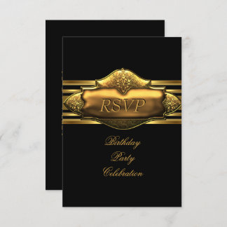 RSVP Elegant Black Gold Birthday Party Mens Invitation