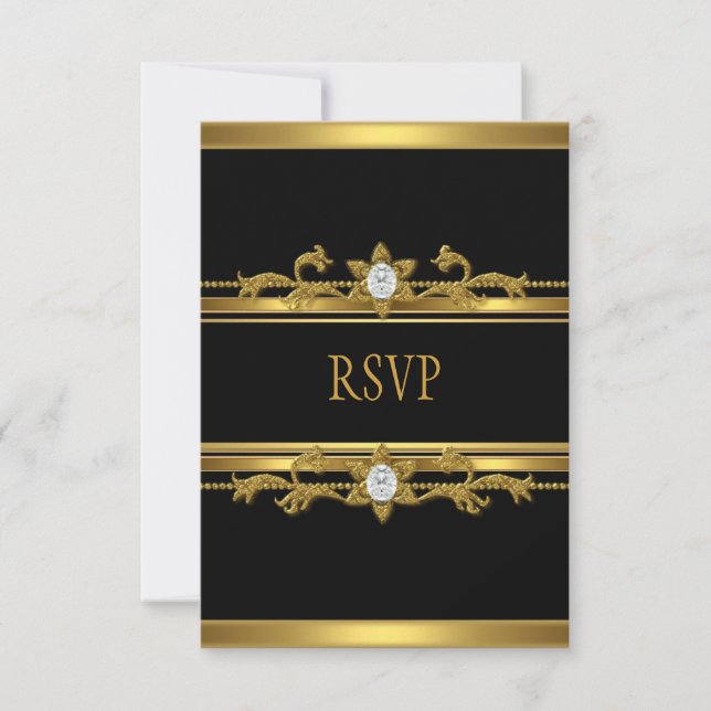 RSVP Elegant Black Gold Diamond Jewel Birthday Card (Front)