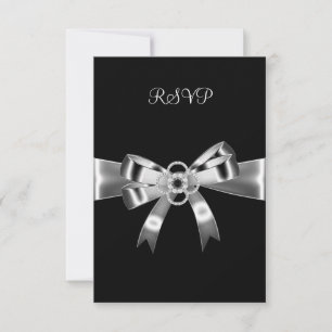 RSVP Elegant Black Silver Metal Bow 3 Invitation