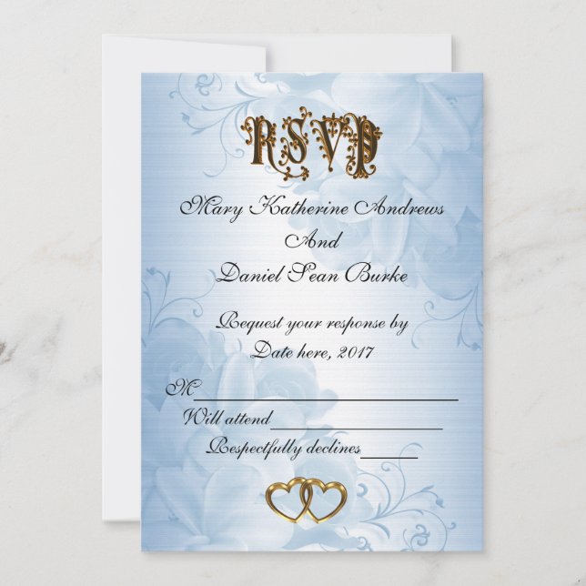 RSVP elegant Blue satin wedding Invitation (Front)