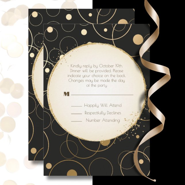 RSVP Elegant Dinner Choice Gold Sparkle Black  Note Card (Creator Uploaded)