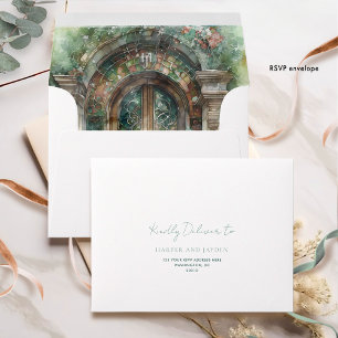 RSVP Elegant Earthy Green Blush Watercolor Wedding Envelope