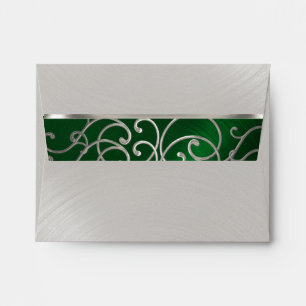 RSVP Elegant Emerald Green Silver Filigree Envelope