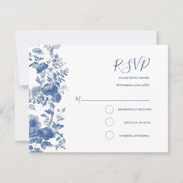 RSVP Elegant  French Floral Toile Blue Wedding  (Front)