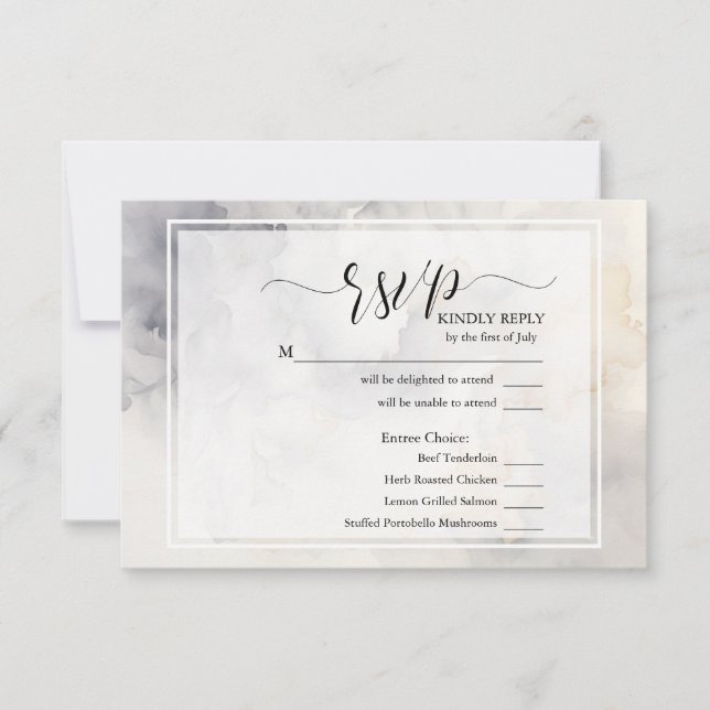 RSVP Elegant Grey and Pale Gold Soft Clouds Card (Front)
