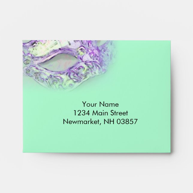 RSVP Elegant Masquerade Aqua and Purple Envelope (Front)