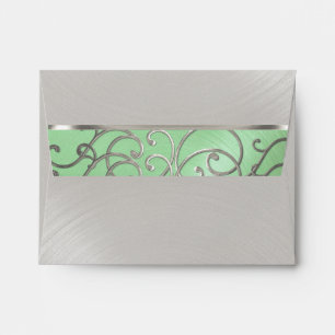 RSVP Elegant Mint Green Silver Filigree Envelope