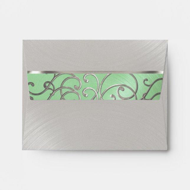 RSVP Elegant Mint Green Silver Filigree Envelope (Back (Top Flap))