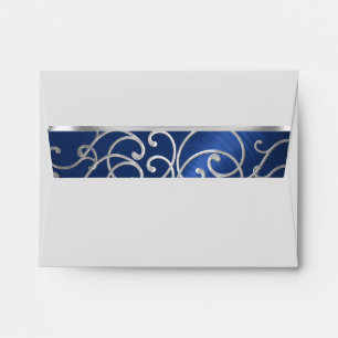RSVP Elegant Navy Blue Silver Filigree Envelope