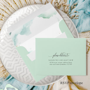 RSVP Elegant Pale Green with Watercolor Stains Envelope