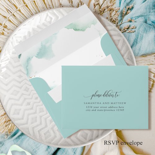 RSVP Elegant Pale Turquoise with Watercolor Stains Envelope