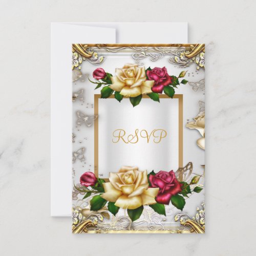 RSVP Elegant Party Roses White Gold Red Pink Announcements