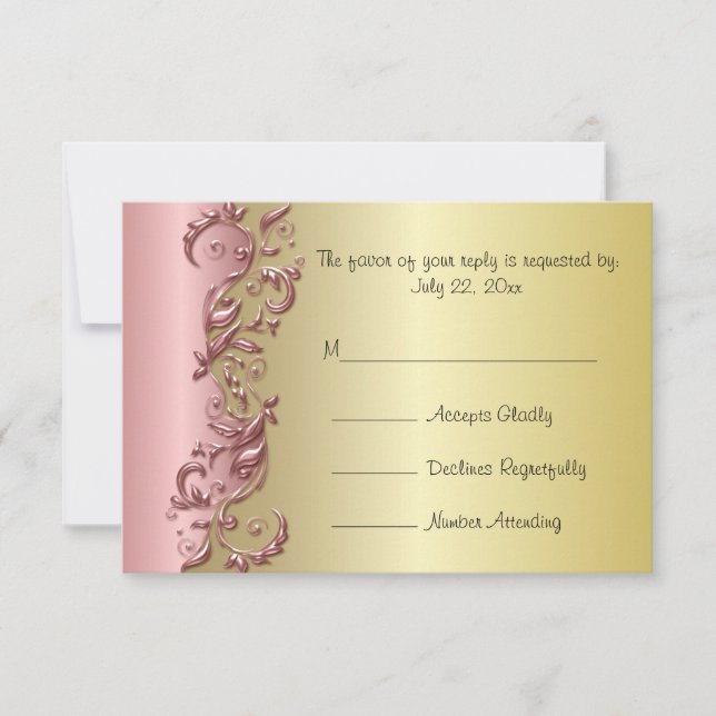 RSVP Elegant Pink Mauve & Gold Florid Wedding (Front)