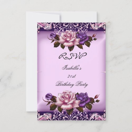 RSVP Elegant Pink Purple Lilac Rose Birthday Party Announcement