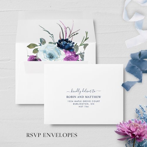 RSVP Elegant Purple and Blue Floral White Envelope