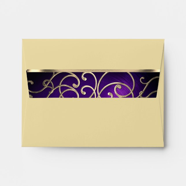 RSVP Elegant Purple and Gold Filigree Envelope (Back (Top Flap))