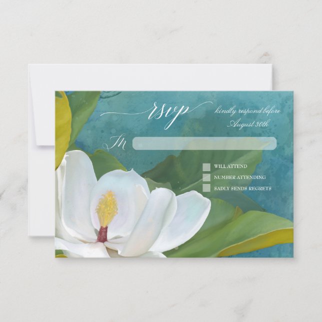 RSVP Elegant Romantic Magnolia Floral Typography Card (Front)
