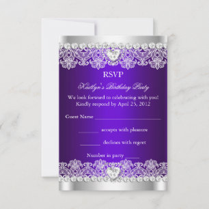 RSVP Elegant Royal Purple Lace Silk Birthday Party Card