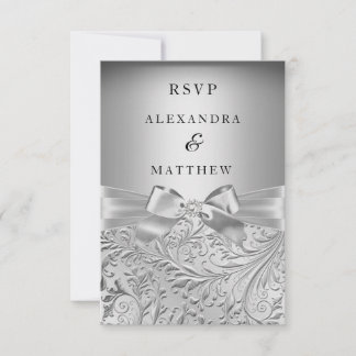 Rsvp Elegant Silver Bow Silver Leaf Swirl Wedding Card