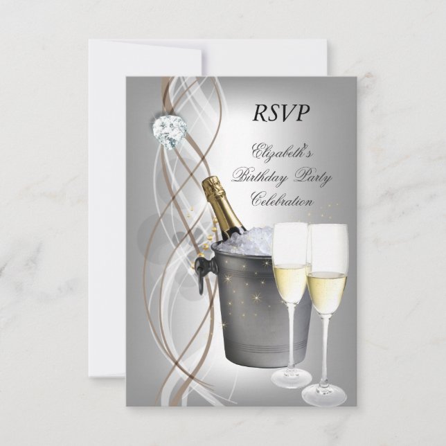 RSVP Elegant Silver Gold Champagne Birthday Party (Front)