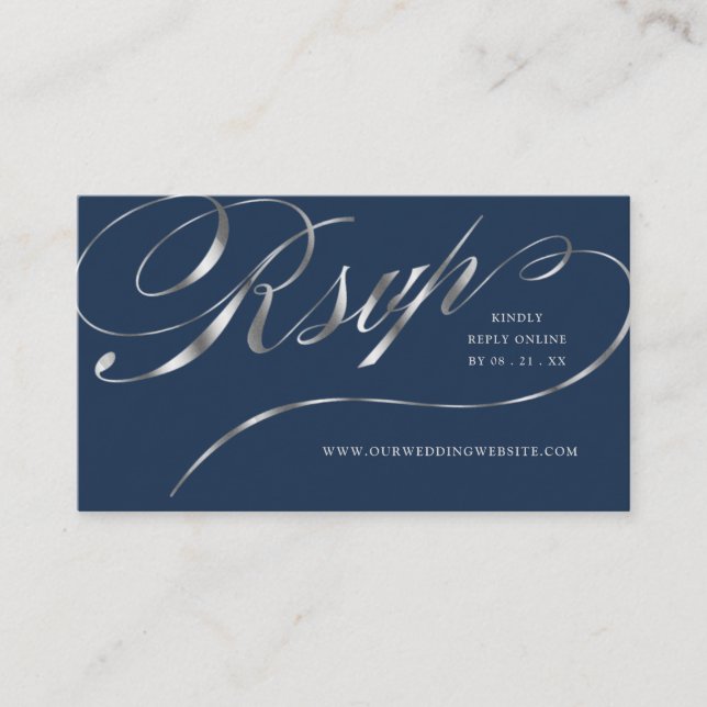 RSVP Elegant Silver Script Online Wedding Insert (Front)