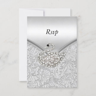 RSVP Elegant Silver  White Swan Birthday Party Card