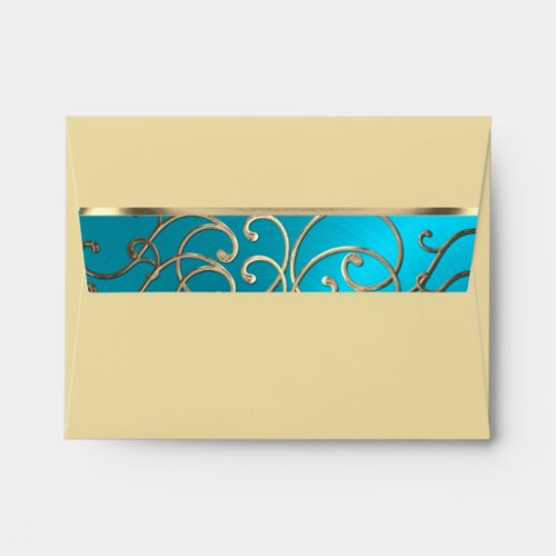 RSVP Elegant Turquoise Blue Gold Filigree Envelope