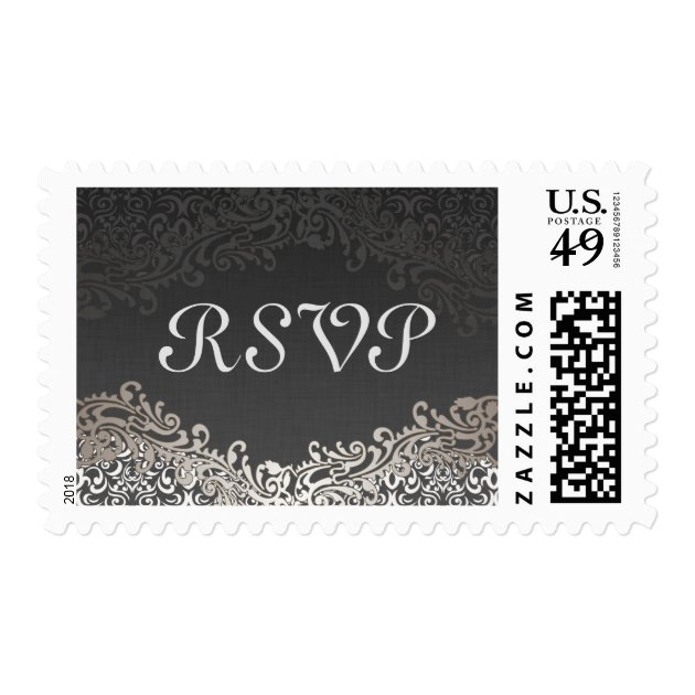 RSVP - Elegant Vintage Dark Silver Damask Postage