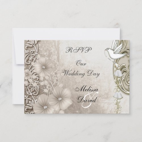 RSVP Elegant Vintage Wedding Sepia White Dove