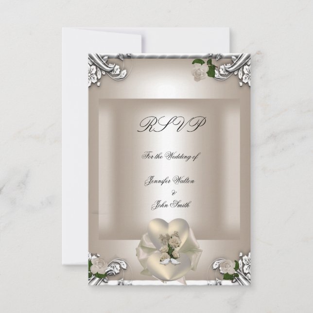 RSVP Elegant Wedding Cream Rose Silver White (Front)