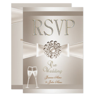 RSVP Elegant Wedding Damask Cream White Champagne Card
