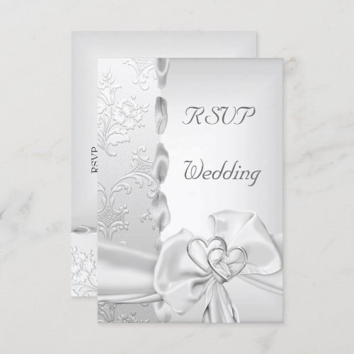 Rsvp Elegant Wedding Floral Silver White Bow Heart Invitation