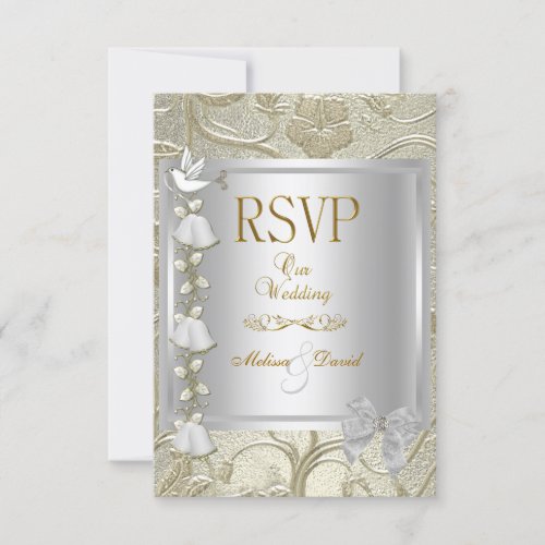 RSVP Elegant Wedding Gold Silver White Dove Damask