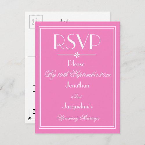  RSVP Elegant Wedding Personalized Names Pink RSVP Invitation Postcard