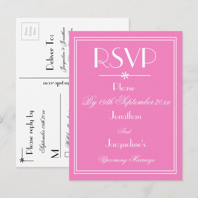  RSVP Elegant Wedding Personalized Names Pink RSVP Invitation Postcard (Front/Back)