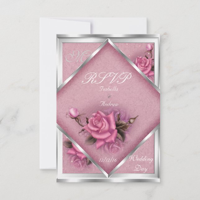 RSVP Elegant Wedding Pink Rose Silver Bouquet (Front)